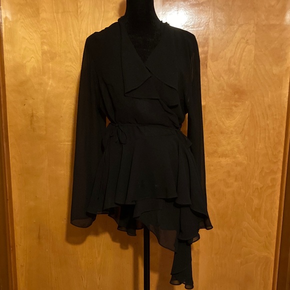 The Pyramid Collection Tops - The Pyramid Collection Black Wrap Blouse